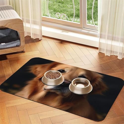 Golden Retriever Haustier-Futtermatte, 40 x 60 cm, saugfähige Hundematte für Futter und Wassernapf, PU-Leder, Katzenfuttermatte, wasserdicht, schnell trocknend, Haustier-Tischsets, keine Flecken von FHEBNDS