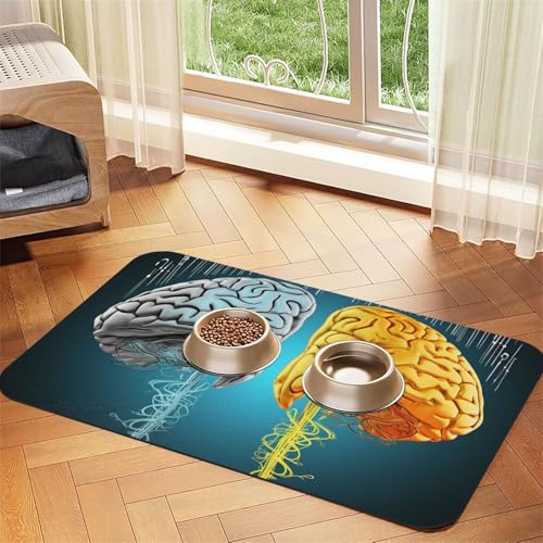 Haustier-Futtermatte für Links- und Rechtshirnfunktionen, 40 x 60 cm, saugfähige Hundematte für Futter- und Wassernapf, PU-Leder, Katzenfuttermatte, wasserdicht, schnell trocknend, keine Flecken von FHEBNDS