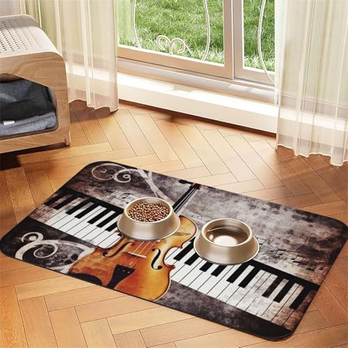 Haustier-Futtermatte mit Klavier- und Violin-Musiknoten, 40 x 60 cm, saugfähige Hundematte für Futter- und Wassernapf, PU-Leder, Katzenfuttermatte, wasserdicht, schnell trocknend, keine Flecken von FHEBNDS