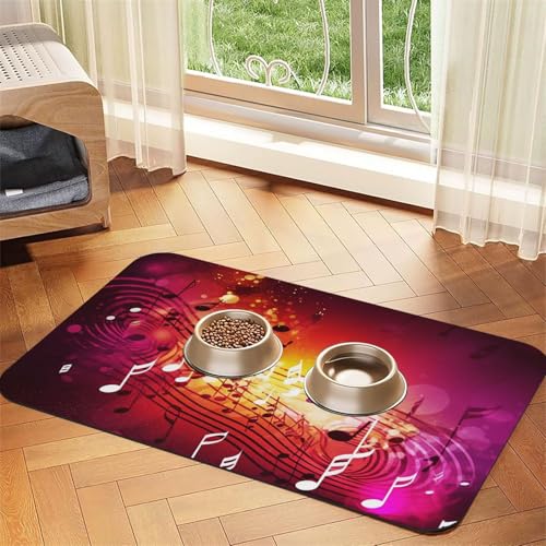 Haustier-Futtermatte mit Musiknoten, 40 x 60 cm, saugfähige Hundematte für Futter und Wassernapf, PU-Leder, Katzenfuttermatte, wasserdicht, schnell trocknend, Haustier-Tischsets, keine Flecken von FHEBNDS