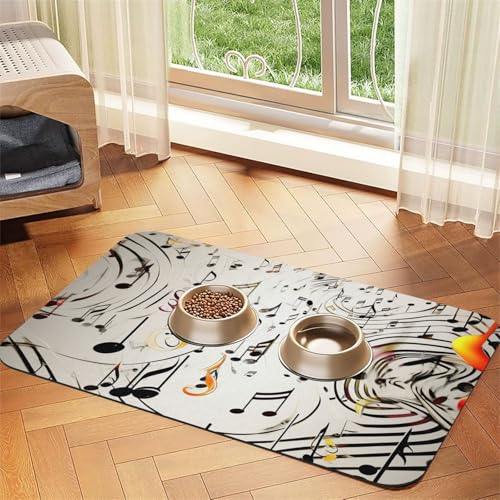 Haustier-Futtermatte mit Musiknoten-Druck, 40 x 60 cm, saugfähige Hundematte für Futter und Wassernapf, PU-Leder, Katzenfuttermatte, wasserdicht, schnell trocknend, Haustier-Tischsets, keine Flecken von FHEBNDS