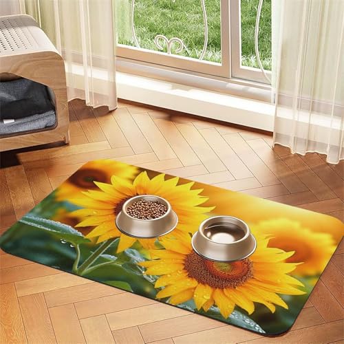 Haustier-Futtermatte mit Sonnenblumen-Blumen, 40 x 60 cm, saugfähige Hundematte für Futter und Wassernapf, PU-Leder, Katzenfuttermatte, wasserdicht, schnell trocknend, Haustier-Tischsets, keine Haustier-Futtermatte mit Sonnenblumen-Blumen, 40 x 60 cm, saugfähige Hundematte für Futter und Wassernapf, PU-Leder, Katzenfuttermatte, wasserdicht, schnell trocknend, Haustier-Tischsets, keine von FHEBNDS
