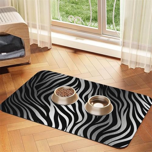 Haustier-Futtermatte mit Zebramuster, 30 x 45 cm, saugfähige Hundematte für Futter und Wassernapf, PU-Leder, Katzenfuttermatte, wasserdicht, schnell trocknend, Haustier-Tischsets, keine Flecken von FHEBNDS