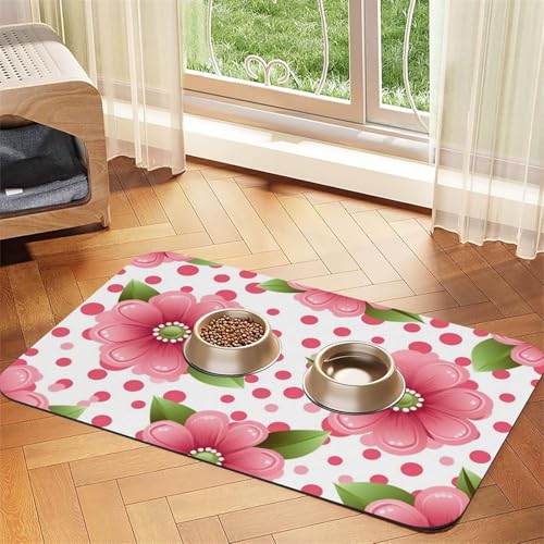Haustier-Futtermatte mit gepunkteten Blumen, 40 x 60 cm, saugfähige Hundematte für Futter und Wassernapf, PU-Leder, Katzenfuttermatte, wasserdicht, schnell trocknend, Haustier-Platzsets, keine Flecken Haustier-Futtermatte mit gepunkteten Blumen, 40 x 60 cm, saugfähige Hundematte für Futter und Wassernapf, PU-Leder, Katzenfuttermatte, wasserdicht, schnell trocknend, Haustier-Platzsets, keine Flecken von FHEBNDS