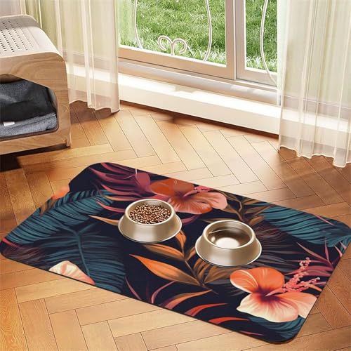 Haustier-Futtermatte mit tropischen Blumen, 30 x 45 cm, saugfähige Hundematte für Futter und Wassernapf, PU-Leder, Katzenfuttermatte, wasserdicht, schnell trocknend, Haustier-Tischsets, keine Flecken Haustier-Futtermatte mit tropischen Blumen, 30 x 45 cm, saugfähige Hundematte für Futter und Wassernapf, PU-Leder, Katzenfuttermatte, wasserdicht, schnell trocknend, Haustier-Tischsets, keine Flecken von FHEBNDS
