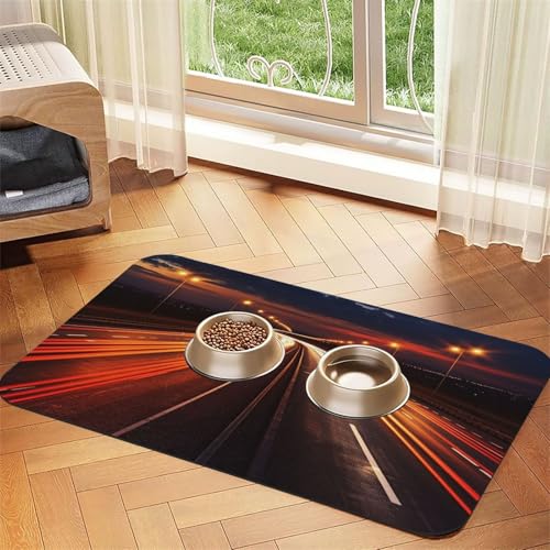 Highway Light Futternapf-Matte, 30 x 45 cm, saugfähige Hundematte für Futter- und Wassernapf, PU-Leder, Katzenfuttermatte, wasserdicht, schnell trocknend, Haustier-Tischsets, keine Flecken von FHEBNDS