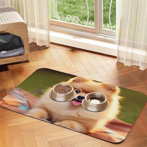 Kurzhaarige Pomeranian Haustier-Füttermatte, 40 x 60 cm, saugfähige Hundematte für Futter- und Wassernapf, PU-Leder, Katzenfuttermatte, wasserdicht, schnell trocknend, Haustier-Platzsets, keine von FHEBNDS