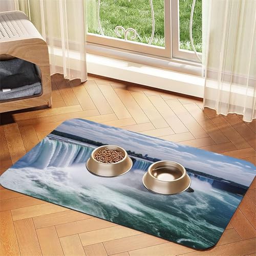 Niagara Falls Futtermatte für Haustiere, 40 x 60 cm, saugfähige Hundematte für Futter und Wassernapf, PU-Leder, Katzenfuttermatte, wasserdicht, schnell trocknend, Haustier-Tischsets, keine Flecken von FHEBNDS