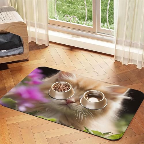 Niedliche Futtermatte für Katzen, 30 x 45 cm, saugfähige Hundematte für Futter und Wassernapf, PU-Leder, wasserdichte Hundenapf-Matten, schnell trocknend, Haustier-Tischsets, keine Flecken von FHEBNDS
