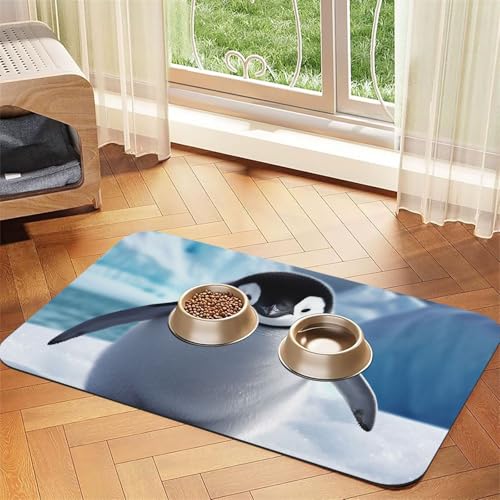 Niedliche Pinguine, 40 x 60 cm, saugfähige Hundematte für Futter- und Wassernapf, PU-Leder-Katzenfuttermatte, wasserdicht, schnell trocknend, keine Flecken von FHEBNDS