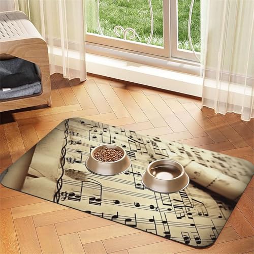 Notenblätter für Haustiere, 30 x 45 cm, saugfähige Hundematte für Futter und Wassernapf, PU-Leder, Katzenfuttermatte, wasserdicht, schnell trocknend, Haustier-Tischsets, keine Flecken von FHEBNDS
