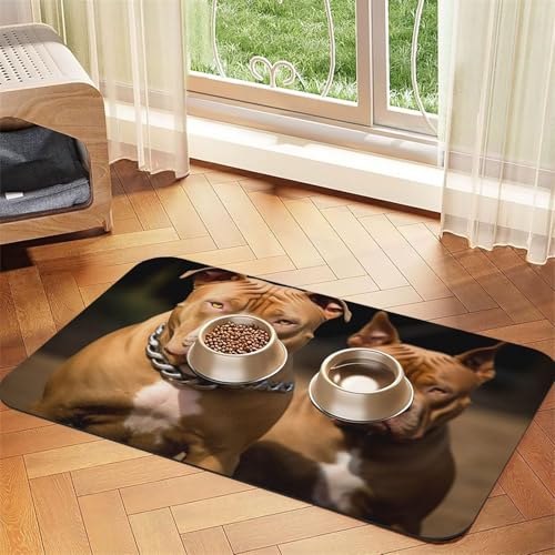 Pitbull Hunde-Futtermatte, 30 x 45 cm, saugfähige Hundematte für Futter und Wassernapf, PU-Leder, Katzenfuttermatte, wasserdicht, schnell trocknend, Haustier-Platzsets, keine Flecken von FHEBNDS