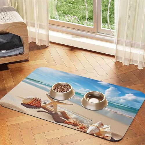 Pretty Beach and Seashell Haustier-Futtermatte, 40 x 60 cm, saugfähige Hundematte für Futter und Wassernapf, PU-Leder, Katzenfuttermatte, wasserdicht, schnell trocknend, Haustier-Platzsets, keine von FHEBNDS