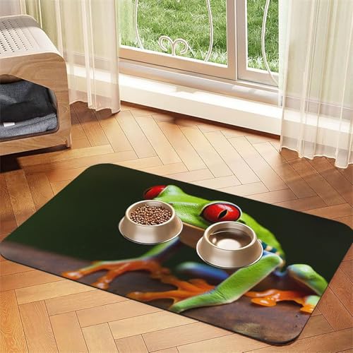 Red Eyes Tree Frogs Haustier-Futtermatte, 30 x 45 cm, saugfähige Hundematte für Futter- und Wassernapf, PU-Leder, Katzenfuttermatte, wasserdicht, schnell trocknend, Haustier-Platzsets, keine Flecken von FHEBNDS