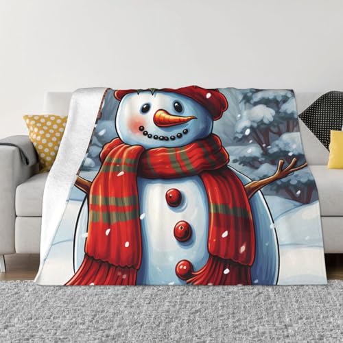 Roter Schneemann, Schabdecke und Überwürfe, ultraweich, Mikrofleece, Überwurf, Decke, leicht, Flanell, Klimaanlage, Decken, für alle Jahreszeiten, warme Plüsch-Bettdecken für Sofa, Couch, 101,6 x 76,2 von FHEBNDS