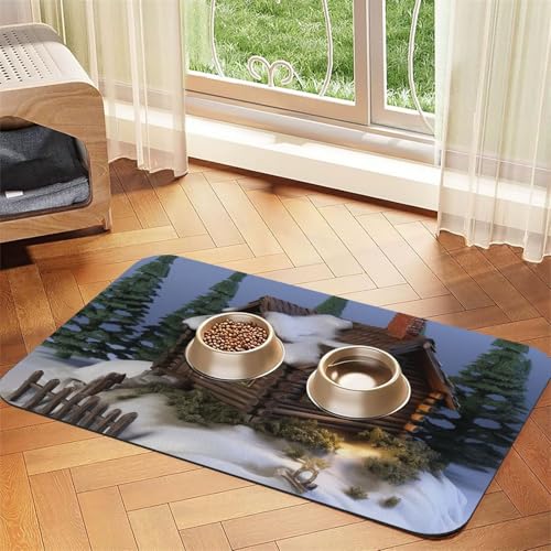 Rustikale Futtermatte aus Holz, 30 x 45 cm, saugfähige Hundematte für Futter- und Wassernapf, PU-Leder, Katzenfuttermatte, wasserdicht, schnell trocknend, keine Flecken von FHEBNDS