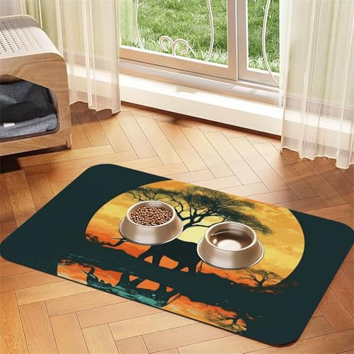 Schöne Elefanten-Füttermatte, 40 x 60 cm, saugfähige Hundematte für Futter- und Wassernapf, PU-Leder, Katzenfuttermatte, wasserdicht, schnell trocknend, Haustier-Tischsets, keine Flecken von FHEBNDS