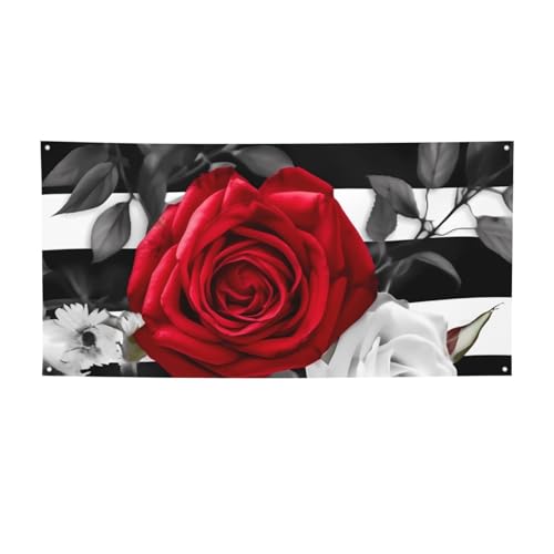 Schwarz-weiße Streifen, rote Rose, Blumen-Banner, Druck für drinnen und draußen, Party-Banner und Schilder, personalisierbares Poster, Fotohintergrund, Hintergrund für Business, Abschlussfeier Schwarz-weiße Streifen, rote Rose, Blumen-Banner, Druck für drinnen und draußen, Party-Banner und Schilder, personalisierbares Poster, Fotohintergrund, Hintergrund für Business, Abschlussfeier von FHEBNDS