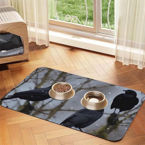 Schwarze Krähenvögel, Haustier-Futtermatte, 30 x 45 cm, saugfähige Hundematte für Futter und Wassernapf, PU-Leder, Katzenfuttermatte, wasserdicht, schnell trocknend, Haustier-Platzsets, keine Flecken von FHEBNDS