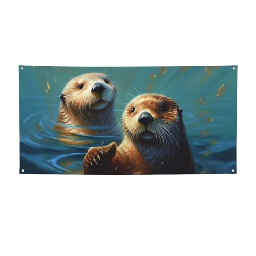 Sea Otters Malerei Banner Druck Indoor Outdoor Flagge Party Banner und Schilder personalisiert Poster Foto Hintergrund für Business Abschluss Hochzeit Event Dekoration Medium von FHEBNDS