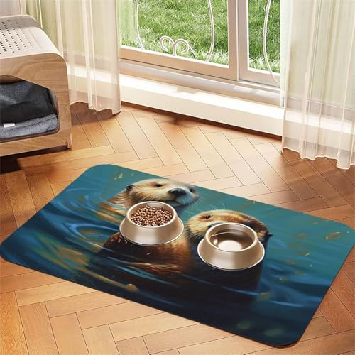 Sea Otters Malmatte für Haustiere, 30 x 45 cm, saugfähige Hundematte für Futter und Wassernapf, PU-Leder, Katzenfuttermatte, wasserdicht, schnell trocknend, Haustier-Platzsets, keine Flecken von FHEBNDS