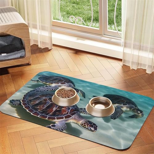 Sea Turtles Futtermatte für Haustiere, 30 x 45 cm, saugfähige Hundematte für Futter und Wassernapf, PU-Leder, Katzenfuttermatte, wasserdicht, schnell trocknend, Haustier-Tischsets, keine Flecken von FHEBNDS