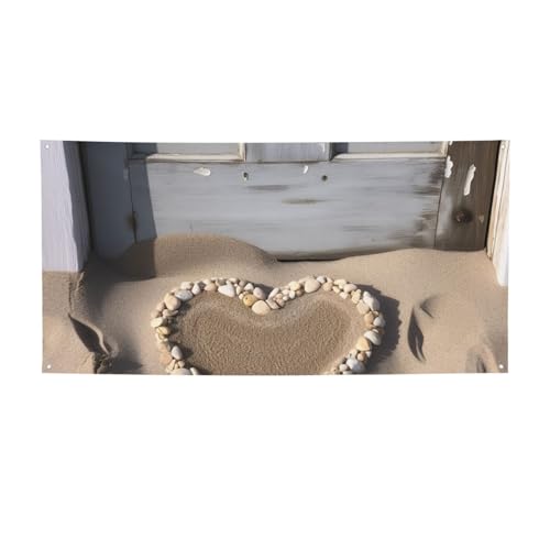 Strand Sand Herz Tür Banner Druck Innenflagge Außen Flagge Party Banner und Zeichen Personalisierte Poster Hintergrund Foto Hintergrund für Business Abschlussfeier Hochzeit Event Dekoration Klein von FHEBNDS