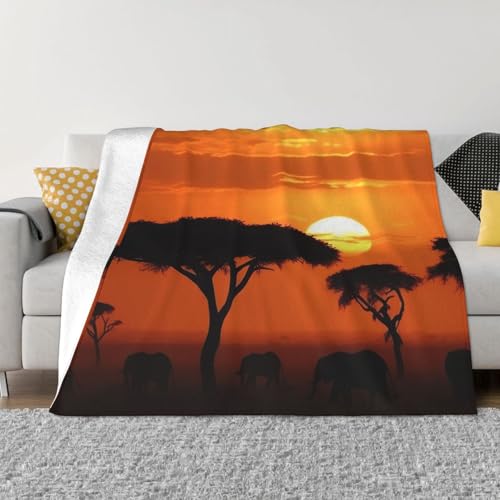 Sunset Afrikanische Savannen-Decke und Überwürfe, ultraweich, Mikrofleece, Überwurf, leicht, Flanell, Klimaanlage, Decken, für alle Jahreszeiten, warme Plüsch-Bettdecken für Sofa, Couch, 101,6 x 76,2 Sunset Afrikanische Savannen-Decke und Überwürfe, ultraweich, Mikrofleece, Überwurf, leicht, Flanell, Klimaanlage, Decken, für alle Jahreszeiten, warme Plüsch-Bettdecken für Sofa, Couch, 101,6 x 76,2 von FHEBNDS