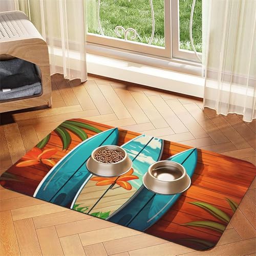 Surfbrett auf Holz-Futtermatte, 30 x 45 cm, saugfähige Hundematte für Futter- und Wassernapf, PU-Leder-Katzenfuttermatte, wasserdicht, schnell trocknend, Haustier-Tischsets, keine Flecken Surfbrett auf Holz-Futtermatte, 30 x 45 cm, saugfähige Hundematte für Futter- und Wassernapf, PU-Leder-Katzenfuttermatte, wasserdicht, schnell trocknend, Haustier-Tischsets, keine Flecken von FHEBNDS