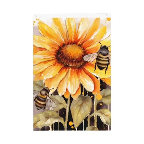 Tafel Bienen Sonnenblumen Flaggen für den Außenbereich, 60 x 91 cm, vertikaler doppelseitiger Druck, Gartenflagge, Outdoor-Flagge, Urlaubsbanner mit Ösen, Hausflagge für Rasen, Veranda von FHEBNDS
