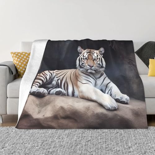 Tiger sitzend auf Felsen, Tierdecke und Überwürfe, ultraweich, Mikrofleece, Überwurf, leicht, Flanell, Klimaanlage, Decken, für alle Jahreszeiten, warme Plüsch-Bettdecken für Sofa, Couch, 152,4 x 127 Tiger sitzend auf Felsen, Tierdecke und Überwürfe, ultraweich, Mikrofleece, Überwurf, leicht, Flanell, Klimaanlage, Decken, für alle Jahreszeiten, warme Plüsch-Bettdecken für Sofa, Couch, 152,4 x 127 von FHEBNDS