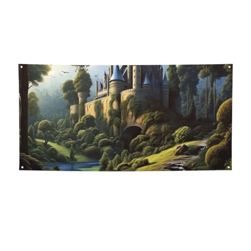 Wald- und Schloss-Banner, Druck für drinnen und draußen, Party-Banner und Schilder, personalisierbares Poster, Foto-Hintergrund, für Geschäftsabschluss, Hochzeit, Veranstaltung, Dekoration, Größe M von FHEBNDS