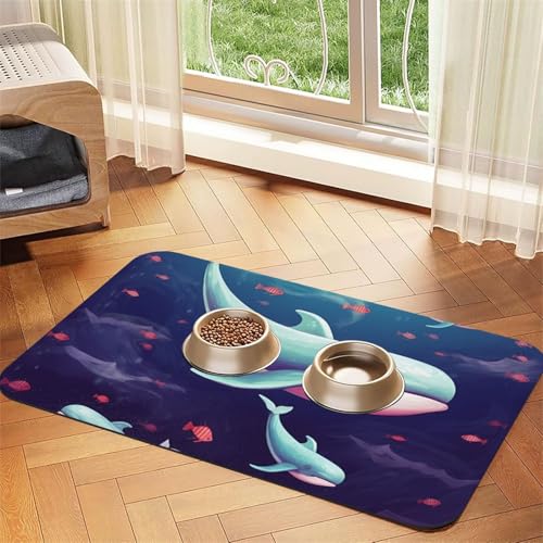 Whale Haustier-Futtermatte, 30 x 45 cm, saugfähige Hundematte für Futter- und Wassernapf, PU-Leder, Katzenfuttermatte, wasserdicht, schnell trocknend, Haustier-Tischsets, keine Flecken von FHEBNDS