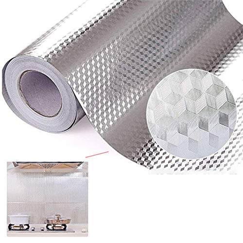 FHEDE Schrankküche Ölfeste Tapetenaufkleber, Hochtemperatur Kochfeld Anti Rauch Fliesen Wandaufkleber Selbstklebende Dicke Aluminiumfolie Zinnfolie (60CM*1000CM) von FHEDE