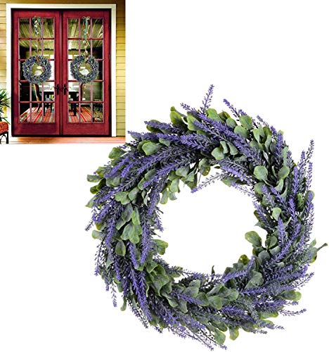 Künstlicher Kranz Lavendel Dekorationen, Türkranz Frühlingskranz Runder Kranz für die Haustür, Wohnkultur (L:42cm) von FHEDE