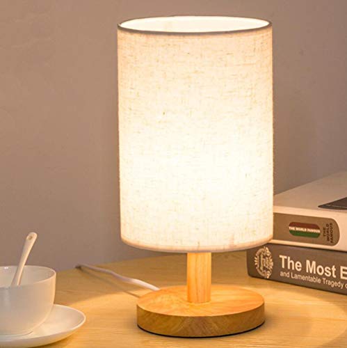 FHEDE Nachttischlampe Vintage Holz Tischlampe, Atmosphärenlampe mit E27 Glühbirne LED Kreativefür lampe Schlafzimmer,Studierzimmer,Wohnzimmer,kleine Licht (Leinenfarbe) von FHEDE