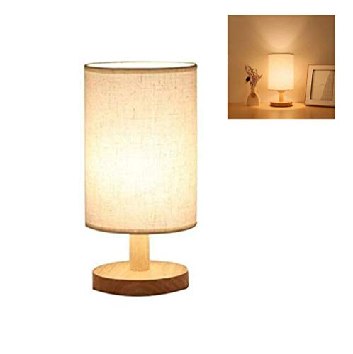 FHEDE Nachttischlampe Vintage Holz Tischlampe, Atmosphärenlampe mit E27 Glühbirne LED Kreativefür lampe Schlafzimmer,Studierzimmer,Wohnzimmer,kleine Licht (Leinen) von FHEDE
