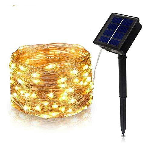 Solar Lichterkette Aussen,Tragbar Solar Solarlichterketten, Warm Weiß 12Ｍ 100LEDS / 8 Modi, Wasserdichte IP65 für den Weihnachtsbaum im Innenbereich Halloween Hausgartendekoration von FHEDE