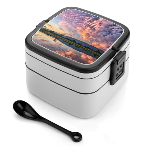 Doppelschichtige Bento-Box, 1000 ml, PP-Bento-Box mit Löffel, auslaufsicher, tragbar für Arbeit, Reisen, Camping, ideal für Großbritannien und Europa [1000 ml insgesamt, 450 ml obere, 550 ml untere Doppelschichtige Bento-Box, 1000 ml, PP-Bento-Box mit Löffel, auslaufsicher, tragbar für Arbeit, Reisen, Camping, ideal für Großbritannien und Europa [1000 ml insgesamt, 450 ml obere, 550 ml untere von FHEDMN