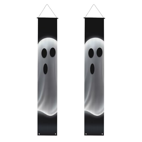 2 Stück schwarze und Halloween-Geister-Veranda-Banner, Haustürschild, elegante Heimdekoration, hängende Flaggen, Veranda-Schild, Willkommensbanner für den Innen- und Außenbereich, Urlaubsbedarf, 180 x 2 Stück schwarze und Halloween-Geister-Veranda-Banner, Haustürschild, elegante Heimdekoration, hängende Flaggen, Veranda-Schild, Willkommensbanner für den Innen- und Außenbereich, Urlaubsbedarf, 180 x von FHEDVBN