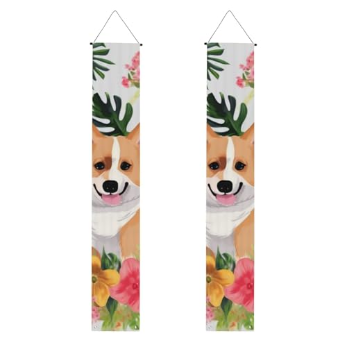 2 Stück tropische Blumen und Corgi Veranda Banner Haustürschild elegante Heimdekoration hängende Flaggen Veranda Schild Willkommensbanner für Outdoor Indoor Urlaub Supplies 180 x 30 cm 2 Stück tropische Blumen und Corgi Veranda Banner Haustürschild elegante Heimdekoration hängende Flaggen Veranda Schild Willkommensbanner für Outdoor Indoor Urlaub Supplies 180 x 30 cm von FHEDVBN