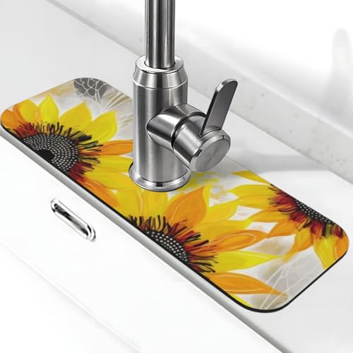 Abstrakte Sonnenblumen-Wasserhahnmatte für Küchenspüle – 2025 Premium-Upgrade: Super saugfähiger Kieselgur-Schnelltrocknender Wasserhahn-Saugnapf, waschbar, Küchenspüle, Spritzschutz, 14 x 38 cm Abstrakte Sonnenblumen-Wasserhahnmatte für Küchenspüle – 2025 Premium-Upgrade: Super saugfähiger Kieselgur-Schnelltrocknender Wasserhahn-Saugnapf, waschbar, Küchenspüle, Spritzschutz, 14 x 38 cm von FHEDVBN