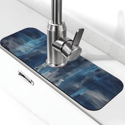 Abstrakte blaue Wasserhahnmatte für Küchenspüle – 2025 Premium-Upgrade: Super saugfähiger Kieselgur-Schnelltrocknender Wasserhahn-Saugnapf, waschbar, Küchenspüle, Spritzschutz, 14 x 38 cm Abstrakte blaue Wasserhahnmatte für Küchenspüle – 2025 Premium-Upgrade: Super saugfähiger Kieselgur-Schnelltrocknender Wasserhahn-Saugnapf, waschbar, Küchenspüle, Spritzschutz, 14 x 38 cm von FHEDVBN