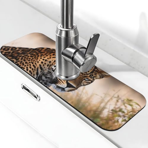 Afrikanische Tier-Leoparden-Wasserhahnmatte für Küchenspüle – 2025 Premium-Upgrade: Super saugfähiger Kieselgur-Schnelltrocknender Wasserhahn-Saugnapf, waschbar, Küchenspüle, Spritzschutz, 14 x 38 cm Afrikanische Tier-Leoparden-Wasserhahnmatte für Küchenspüle – 2025 Premium-Upgrade: Super saugfähiger Kieselgur-Schnelltrocknender Wasserhahn-Saugnapf, waschbar, Küchenspüle, Spritzschutz, 14 x 38 cm von FHEDVBN