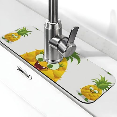 Ananas-Wasserhahnmatte für Küchenspüle – 2025 Premium-Upgrade: Super saugfähiger Kieselgur-Schnelltrocknender Wasserhahn-Saugnapf, waschbar, Küchenspüle, Spritzschutz, 14 x 38 cm von FHEDVBN