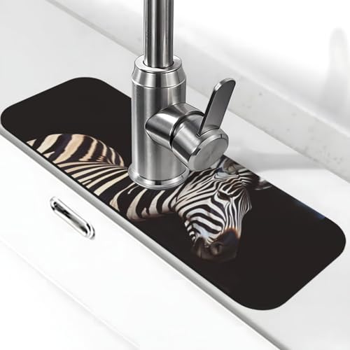 Animal Zebra Wasserhahnmatte für Küchenspüle – 2025 Premium-Upgrade: Super saugfähiger Kieselgur-Schnelltrocknender Wasserhahn-Saugnapf, waschbar, Küchenspüle, Spritzschutz, 14 x 38 cm von FHEDVBN