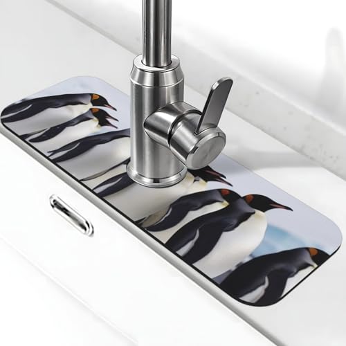 Antarktis-Pinguin-Wasserhahnmatte für Küchenspüle, Premium-Upgrade: Super saugfähiger Kieselgur, schnell trocknend, Saugnapf, waschbar, Küchenspüle, Spritzschutz, 14 x 38 cm Antarktis-Pinguin-Wasserhahnmatte für Küchenspüle, Premium-Upgrade: Super saugfähiger Kieselgur, schnell trocknend, Saugnapf, waschbar, Küchenspüle, Spritzschutz, 14 x 38 cm von FHEDVBN