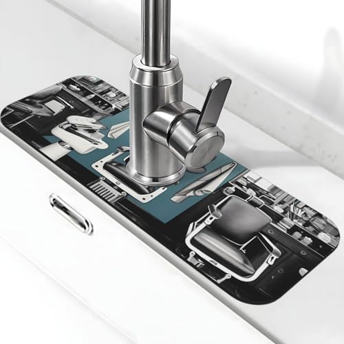 Barber Shop Wasserhahnmatte für Küchenspüle – 2025 Premium-Upgrade: Super saugfähiger Kieselgur, schnell trocknender Wasserhahn-Saugnapf, waschbar, Küchenspüle, Spritzschutz, 14 x 38 cm von FHEDVBN