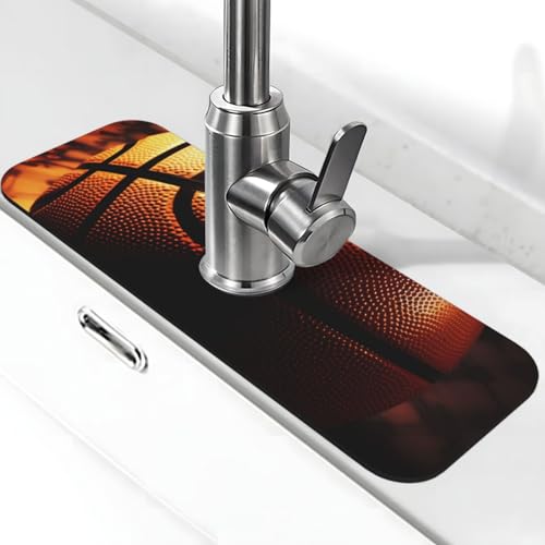 Basketball-Hintergrund-Wasserhahnmatte für Küchenspüle, Premium-Upgrade: Super saugfähiger Kieselgur, schnell trocknend, Saugnapf, waschbar, Küchenspüle, Spritzschutz, 14 x 38 cm Basketball-Hintergrund-Wasserhahnmatte für Küchenspüle, Premium-Upgrade: Super saugfähiger Kieselgur, schnell trocknend, Saugnapf, waschbar, Küchenspüle, Spritzschutz, 14 x 38 cm von FHEDVBN