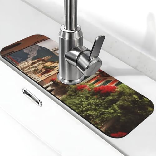 Beautiful Italy Wasserhahnmatte für Küchenspüle – 2025 Premium-Upgrade: Super saugfähiger Kieselgur-Schnelltrocknender Wasserhahn-Saugnapf, waschbar, Küchenspüle, Spritzschutz, 14 x 38 cm von FHEDVBN